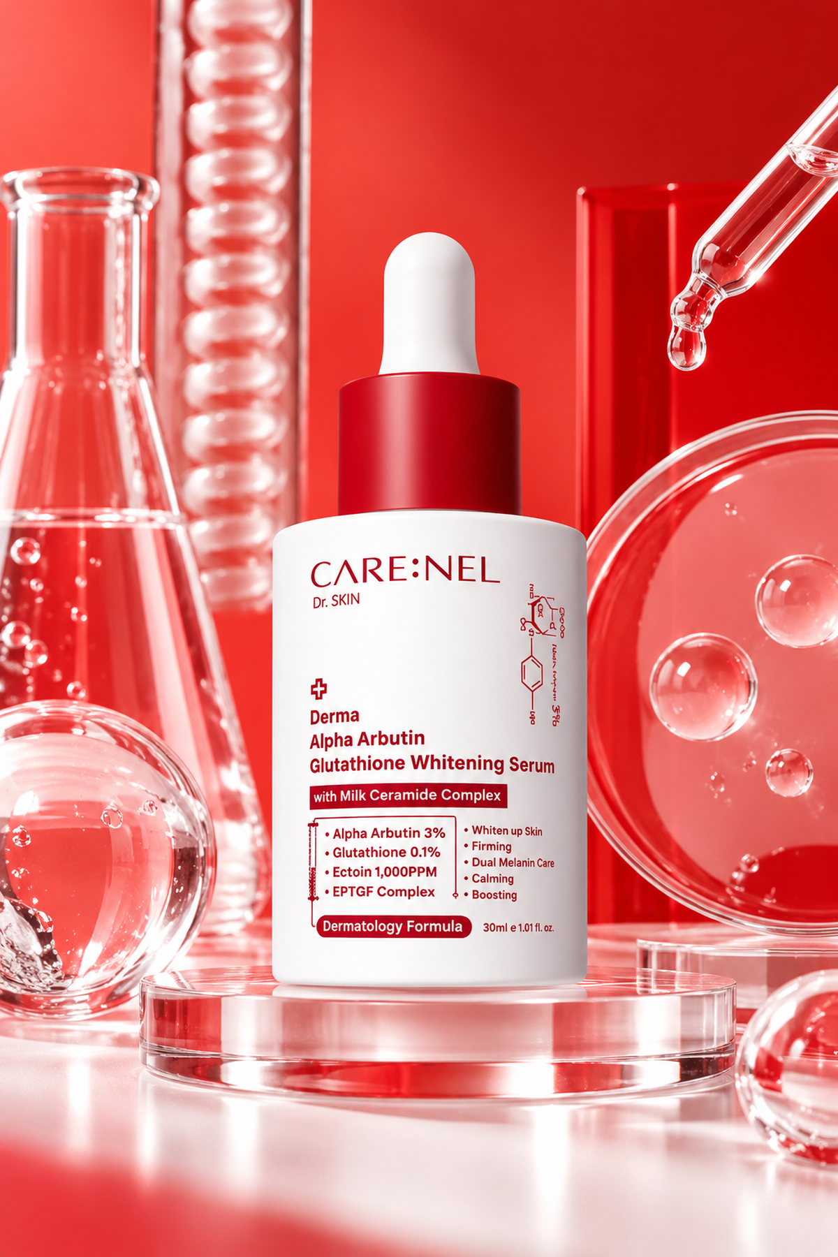 CARE:NEL Derma Alpha Arbutin %3 Glutathione Ectoin Leke Karşıtı ve Cilt Tonu Eşitleyici Aydınlatıcı Yüz Serumu 30 ml