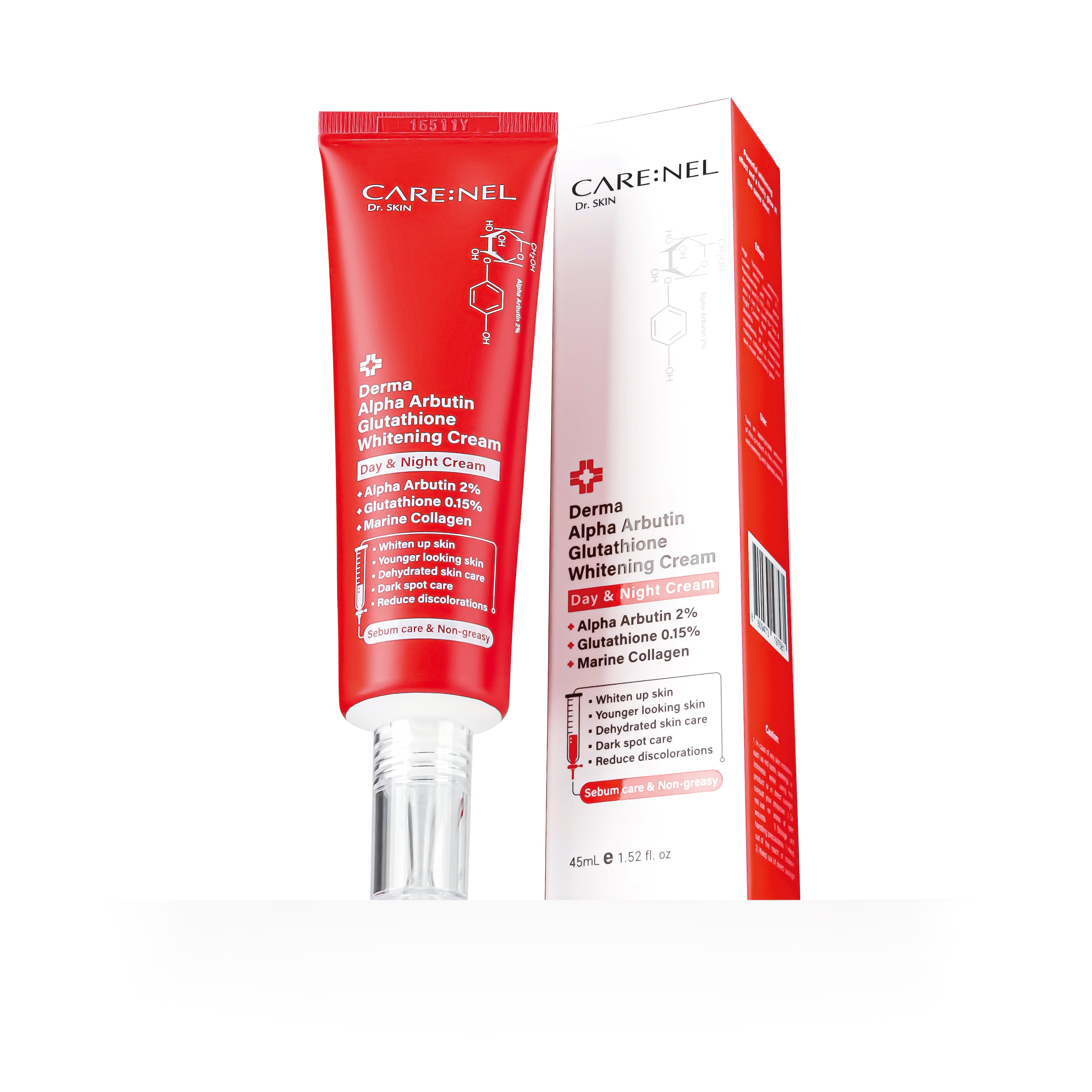 CARE:NEL Derma Alpha Arbutin Glutathione Whitening Cream - Leke Karşıtı Aydınlatıcı Yüz Kremi 45ml