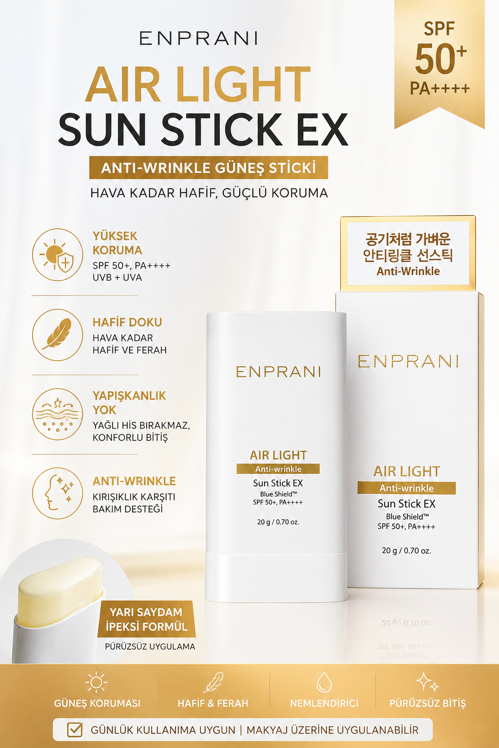 ENPRANI Air Light Sun Stick EX - (YÜKSEK UV KORUMALI STİK GÜNEŞ KREMİ) 20g