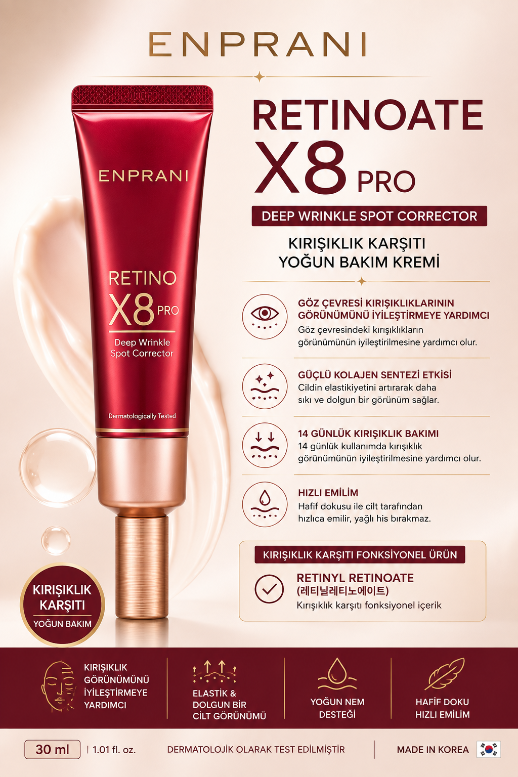 ENPRANI Retino x8 Pro Deep Wrinkle Spot Corrector - Kırışıklık ve Göz Çevresi Bakım Kremi 30ml