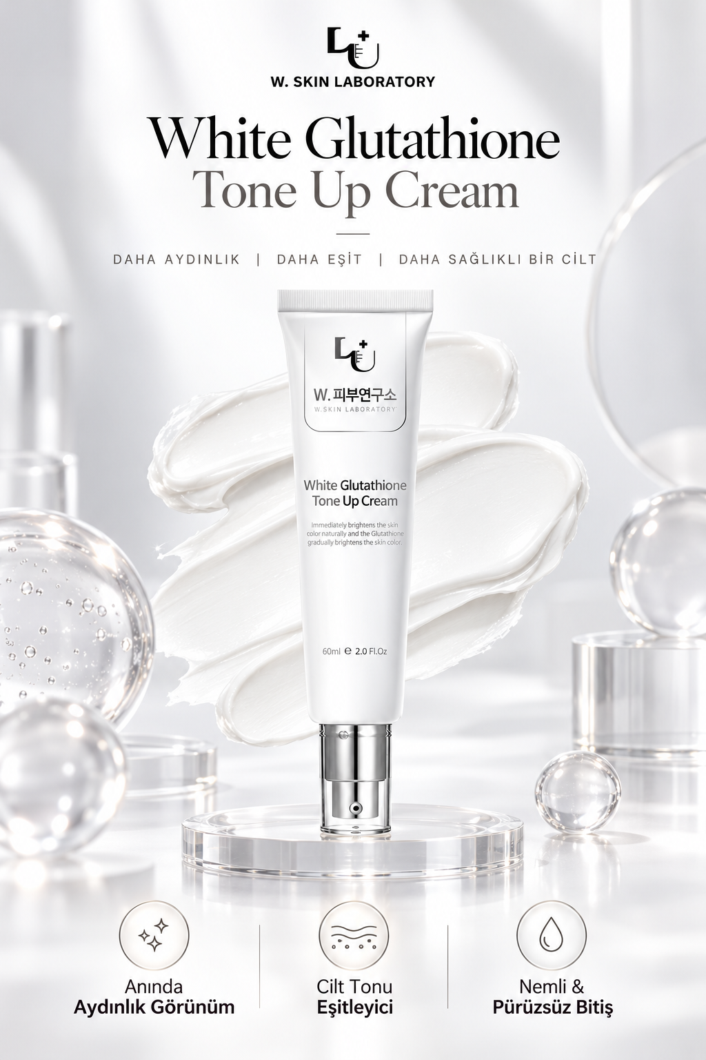 W.SKIN LABORATORY White Glutathione Tone Up Cream Glutatyon İçerikli Anında Aydınlatıcı, Cilt Tonu Eşitleyici ve Nemlendirici Yüz Kremi 60 ml
