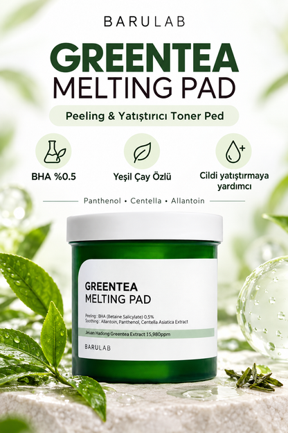 Barulab Greentea Melting Pad %0.5 BHA İçeren Yeşil Çay Özlü Peeling ve Yatıştırıcı Tonik Ped 150 Adet