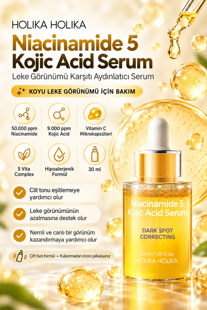 HOLIKA HOLIKA Niacinamide 5 Kojic Acid Serum %5 Niasinamid ve Kojik Asit İçeren Leke Karşıtı Aydınlatıcı Yüz Serumu 30 ml