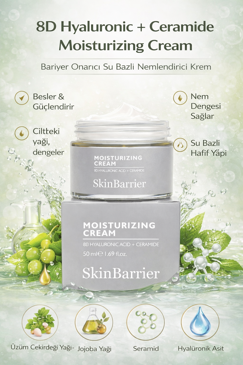 Skinbarrier 8d Hyaluronic Ceramide Moisturizing Cream - Bariyer Onarıcı Su Bazlı Nemlendirici Krem 50ml
