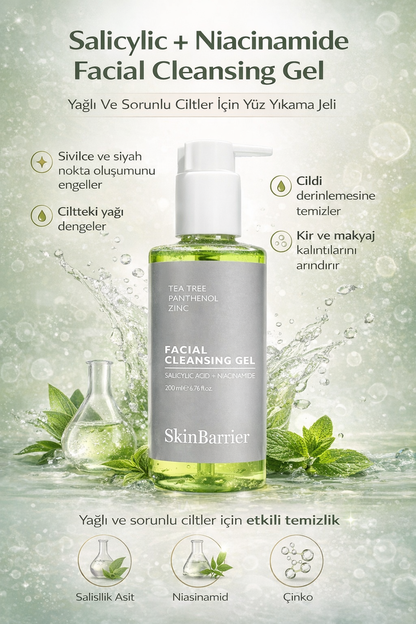 Skinbarrier Salicylic + Niacinamide Facial Cleansing Gel - Yağlı Ve Sorunlu Ciltler Için Yüz Yıkama Jeli 200ml